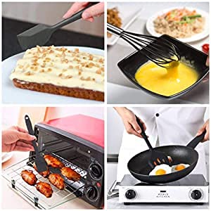 we3 Silicone Cooking Utensils Set, Kitchen Utensils Include Silicone Spatula Set, Turner, Brush, Whisk, Heat Resistant Non-Stick Cooking Tools (Black) - Image 4