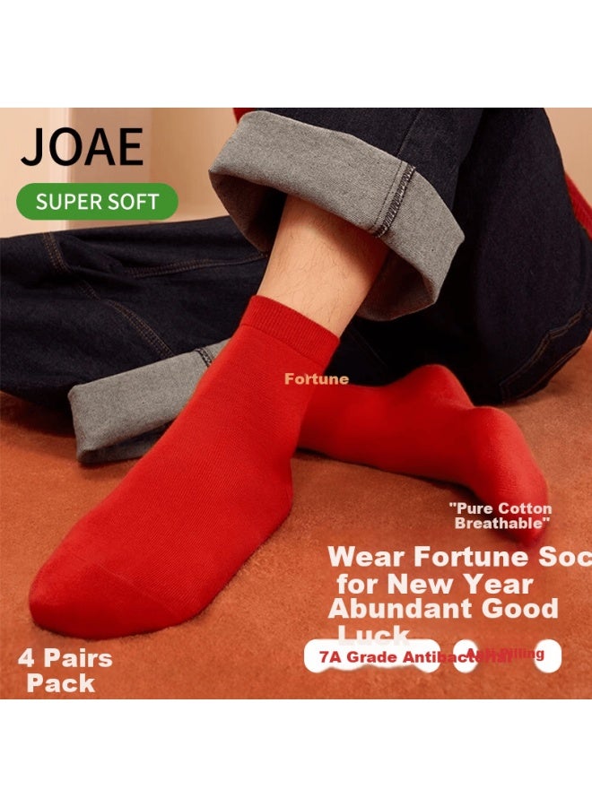Joae Year Of The Horse Red Cotton Antibacterial Odor-resistant Festive Lucky Mid-calf Socks For Men Autumn Winter