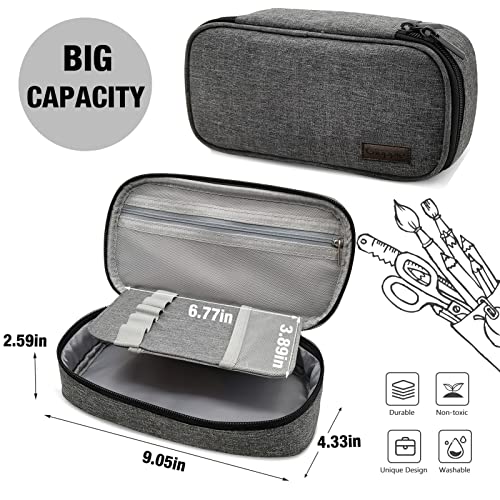 Gloppie Pencil Case Dual Zipper Pencil Pouch Pen Box, School Supplies for Boys Adults, Grey - Image 2