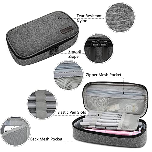 Gloppie Pencil Case Dual Zipper Pencil Pouch Pen Box, School Supplies for Boys Adults, Grey - Image 3