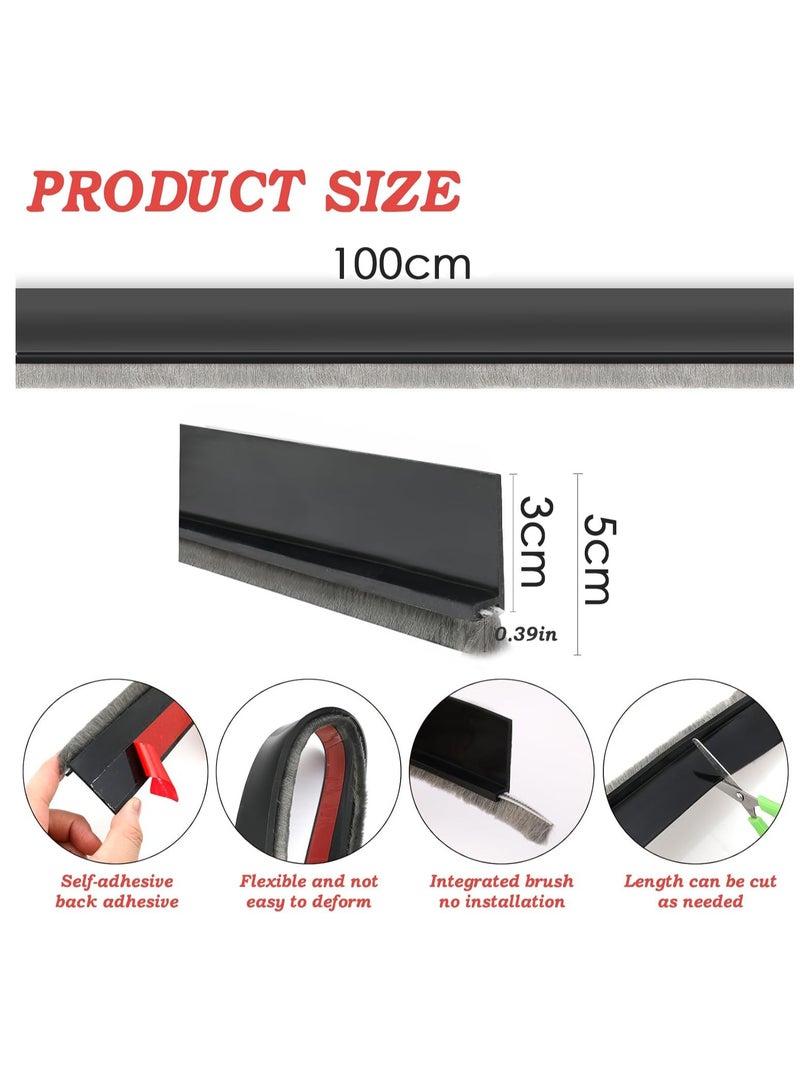 Relex Door Sweep for Bottom of Door, Integrated Under Door Draft Stopper with Brush, Weather Stripping with Self Adhesive, Under Door Seal for Protection Against Dust, Cold, Heat, Noise(Black) - Image 2