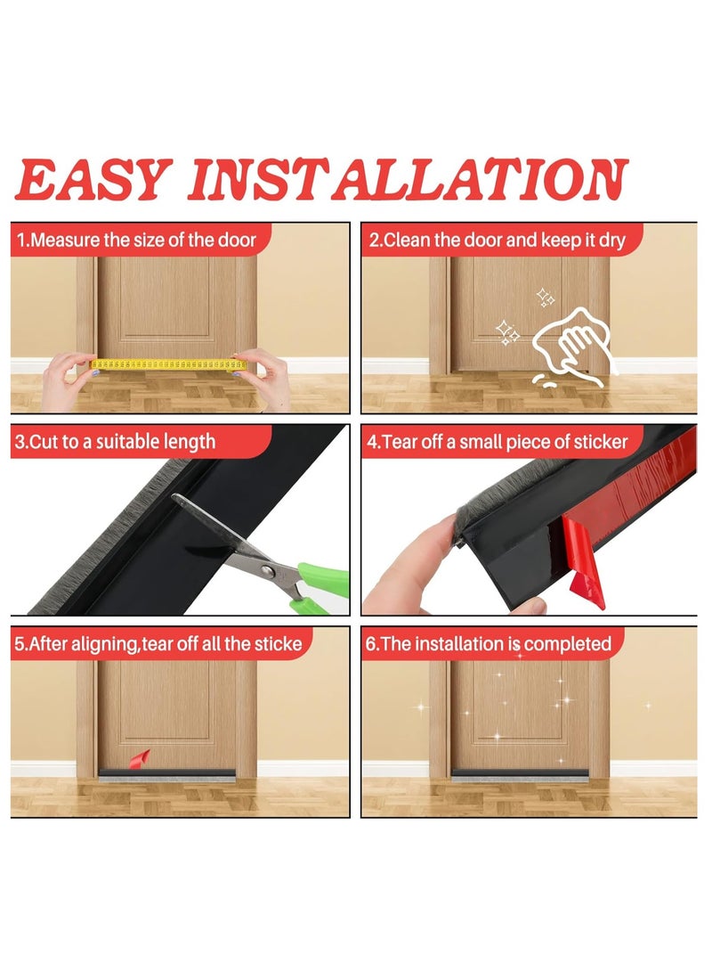 Relex Door Sweep for Bottom of Door, Integrated Under Door Draft Stopper with Brush, Weather Stripping with Self Adhesive, Under Door Seal for Protection Against Dust, Cold, Heat, Noise(Black) - Image 4