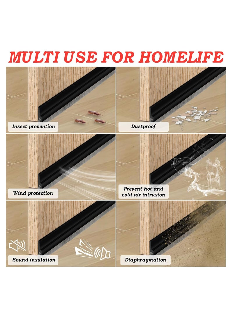 Relex Door Sweep for Bottom of Door, Integrated Under Door Draft Stopper with Brush, Weather Stripping with Self Adhesive, Under Door Seal for Protection Against Dust, Cold, Heat, Noise(Black) - Image 5