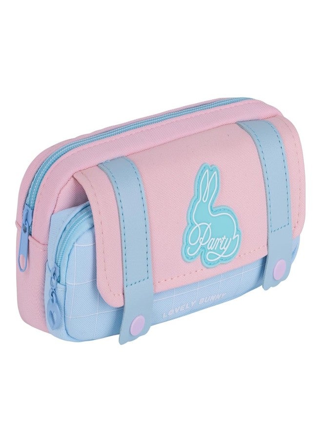 Buybeat Pencil Case Pouch for Girls & Boys Aesthetic Multi-Compartment Zipper Pouch with Drawstring Pocket, Cute Kawaii Pencil Case, Stylish Stationery Bag for School, College & Office Use (Rabbit Pink) - Image 1