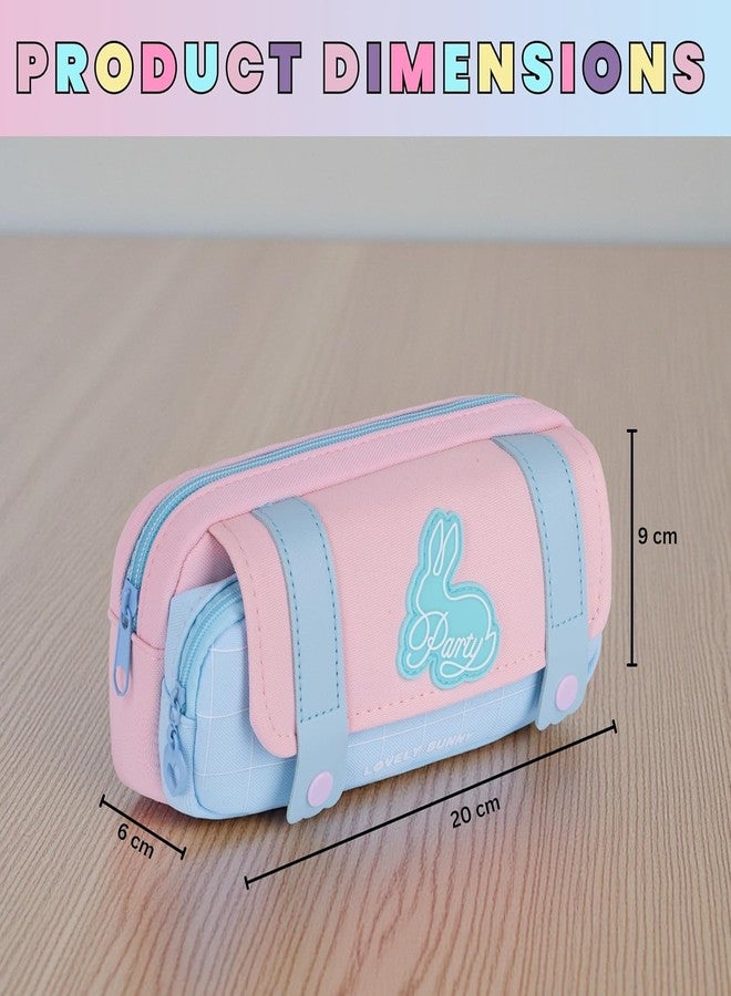 Buybeat Pencil Case Pouch for Girls & Boys Aesthetic Multi-Compartment Zipper Pouch with Drawstring Pocket, Cute Kawaii Pencil Case, Stylish Stationery Bag for School, College & Office Use (Rabbit Pink) - Image 5