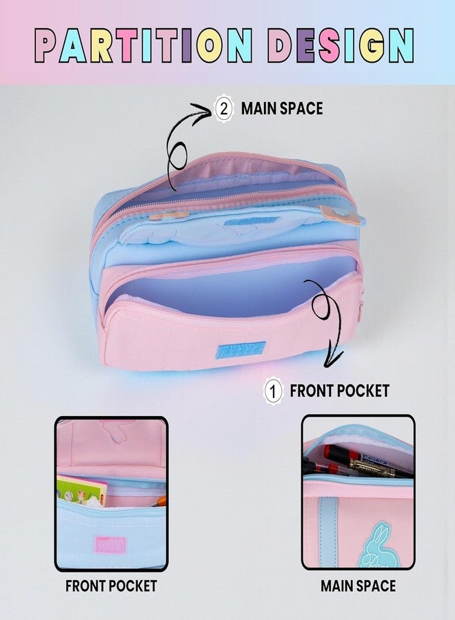 Buybeat Pencil Case Pouch for Girls & Boys Aesthetic Multi-Compartment Zipper Pouch with Drawstring Pocket, Cute Kawaii Pencil Case, Stylish Stationery Bag for School, College & Office Use (Rabbit Pink) - Image 2