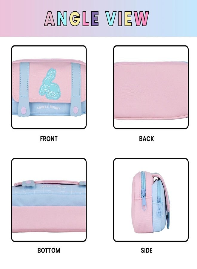 Buybeat Pencil Case Pouch for Girls & Boys Aesthetic Multi-Compartment Zipper Pouch with Drawstring Pocket, Cute Kawaii Pencil Case, Stylish Stationery Bag for School, College & Office Use (Rabbit Pink) - Image 3
