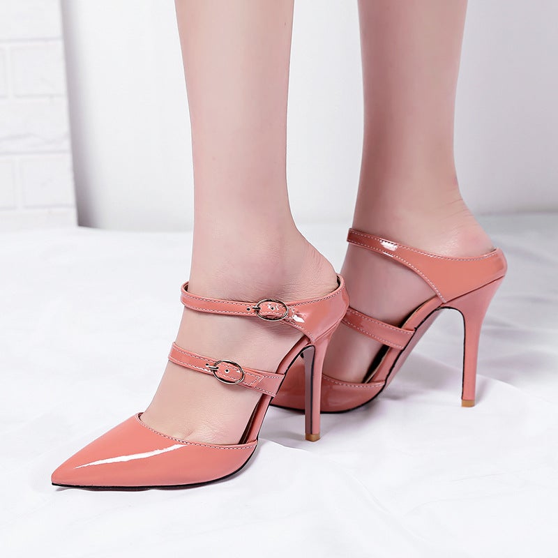 Vintage Summer High Heels Thick Heel High Heel Shallow Top Point Metal Stud Roman Style Sandals Oversized Shoes - Image 5
