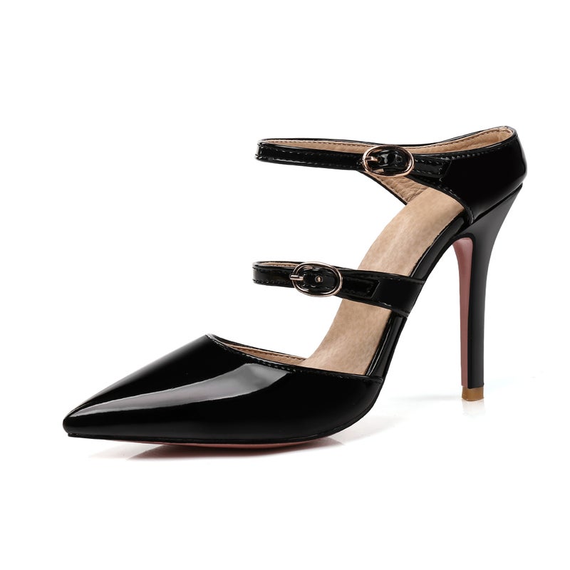 Vintage Summer High Heels Thick Heel High Heel Shallow Top Point Metal Stud Roman Style Sandals Oversized Shoes - Image 1