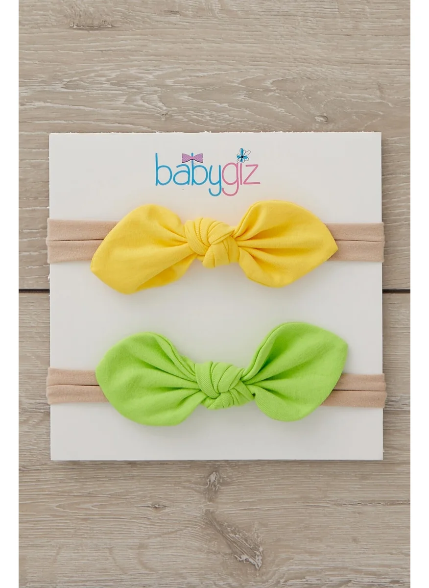 Babygiz Handmade Soft Style Thin Tied Natural Cotton Combed 2-Pack Baby Kids Girls Bandana Yellow Green