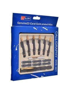 Sky Glory Genuine 22 Carat Gold Plated Nibs Pack:set Of 6 Refill Ink tube Blue Calligraphy Pen, 6 Nib Various for multipleuse And Pen Consistent Writing, Smooth Flow- Black, Gold