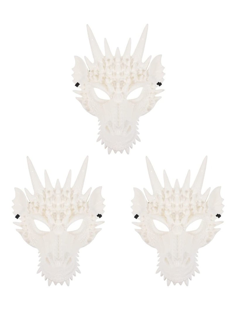 SYOSI قناع التنين 3 قطع قناع تمثيل قناع رأس التنين قناع التنين الأبيض قناع حيواني إكسسوار زي حفلة ماسكرايد (أبيض) - Image 1