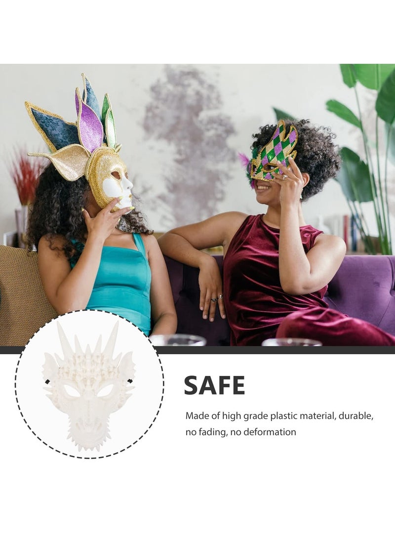 SYOSI قناع التنين 3 قطع قناع تمثيل قناع رأس التنين قناع التنين الأبيض قناع حيواني إكسسوار زي حفلة ماسكرايد (أبيض) - Image 2