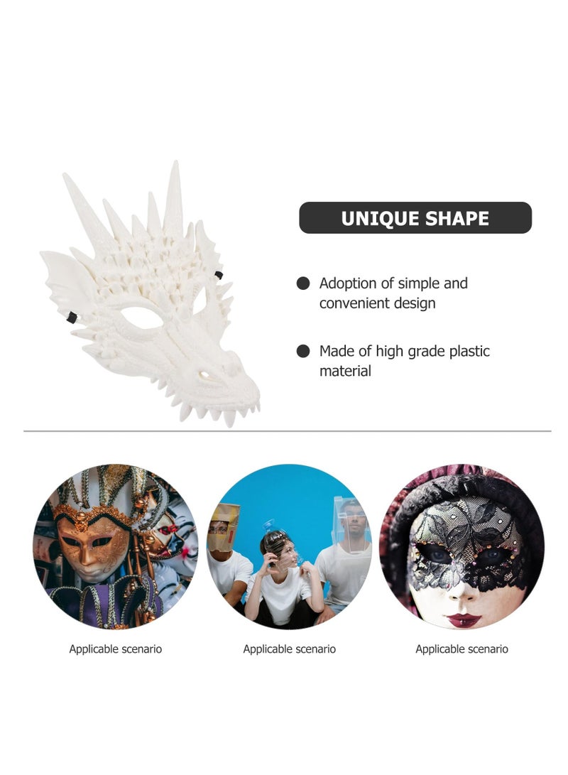 SYOSI قناع التنين 3 قطع قناع تمثيل قناع رأس التنين قناع التنين الأبيض قناع حيواني إكسسوار زي حفلة ماسكرايد (أبيض) - Image 3