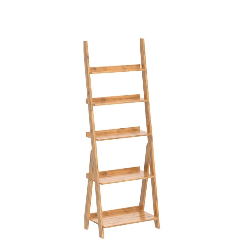 Maydear Bamboo Ladder Shelf Bookcase, 5-Tier Leaning Bookshelf Free Standing Organizer Storage Shelves for Living Room, Bedroom, Kitchen, Home Office, Balcony, Natural Wood - Image 4