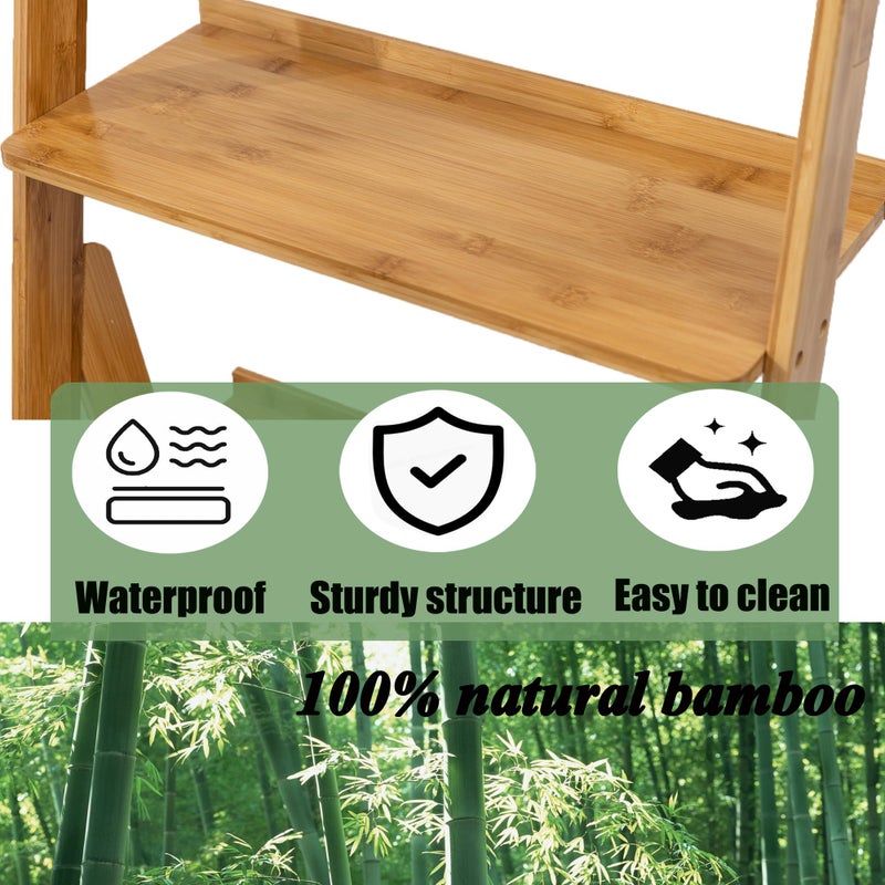 Maydear Bamboo Ladder Shelf Bookcase, 5-Tier Leaning Bookshelf Free Standing Organizer Storage Shelves for Living Room, Bedroom, Kitchen, Home Office, Balcony, Natural Wood - Image 5
