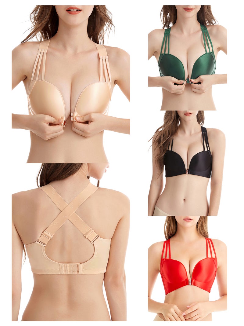 Women Front Closure Bra Plus Size Thin Padded No Underwire Bras - Image 2