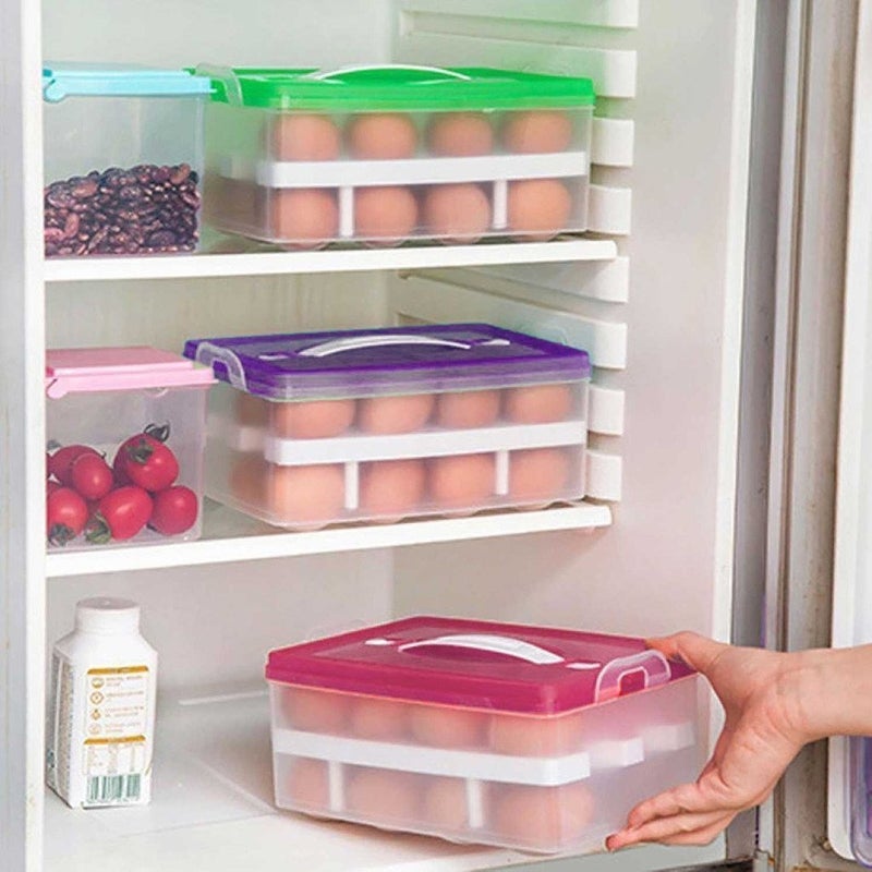 SEASPIRIT Double Layer Refrigerator 32 Eggs Storage Box Airtight Egg Tray Basket Multi Color - Image 5