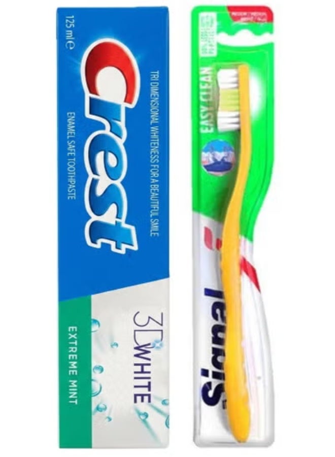 Oral Care Hygiene Bundle Set: Signal Easy Clean Medium Manual Toothbrush Economy  Multicolour  (1 Pc) & Crest 3D White Extreme Mint Toothpaste (125ml)