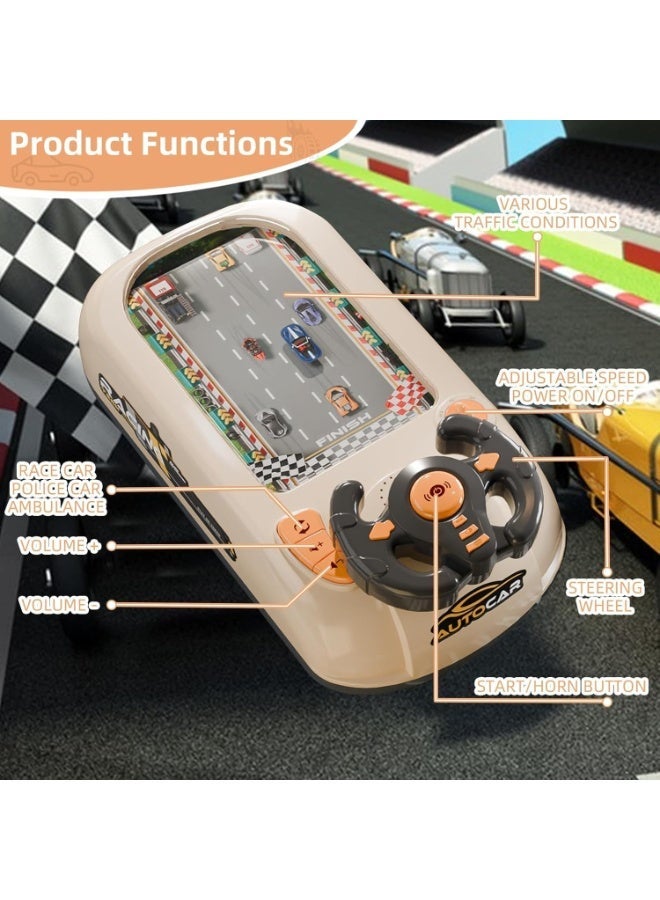 MAGIC VAULT عجلة قيادة سيارة مغامرة سباق، لعبة عجلة قيادة للأطفال مع 8 ألحان وأصوات محرك، ألعاب سباق سيارات محاكاة للأطفال مع صوت لعمر 3 سنوات فما فوق (كريم) - Image 5