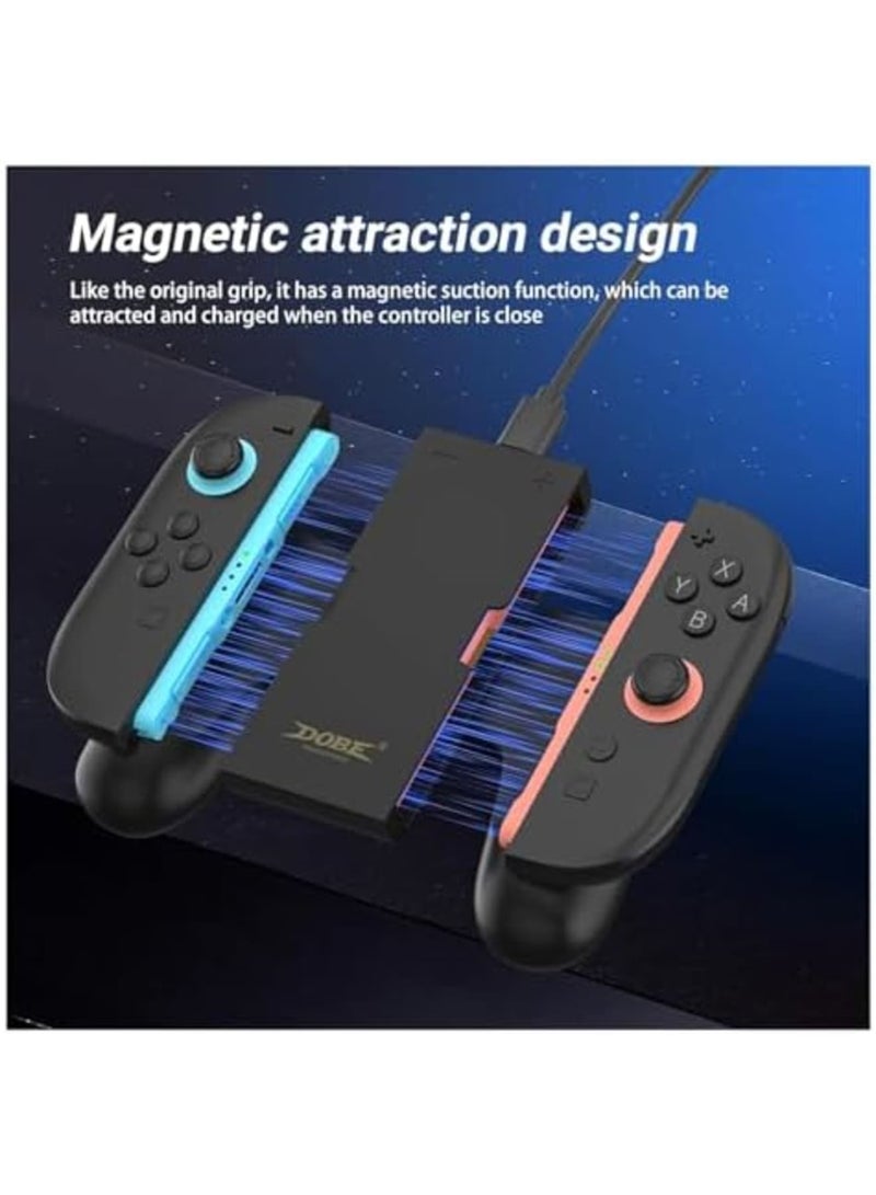 SYOSI Magnetic Charging Grip for Switch 2 Joycon, Dual LED Charging Controller Grip with USB-C Cable, Play and Charge Compatible Grip for Switch 2 Joycon Accessories Only (Black) - Image 2