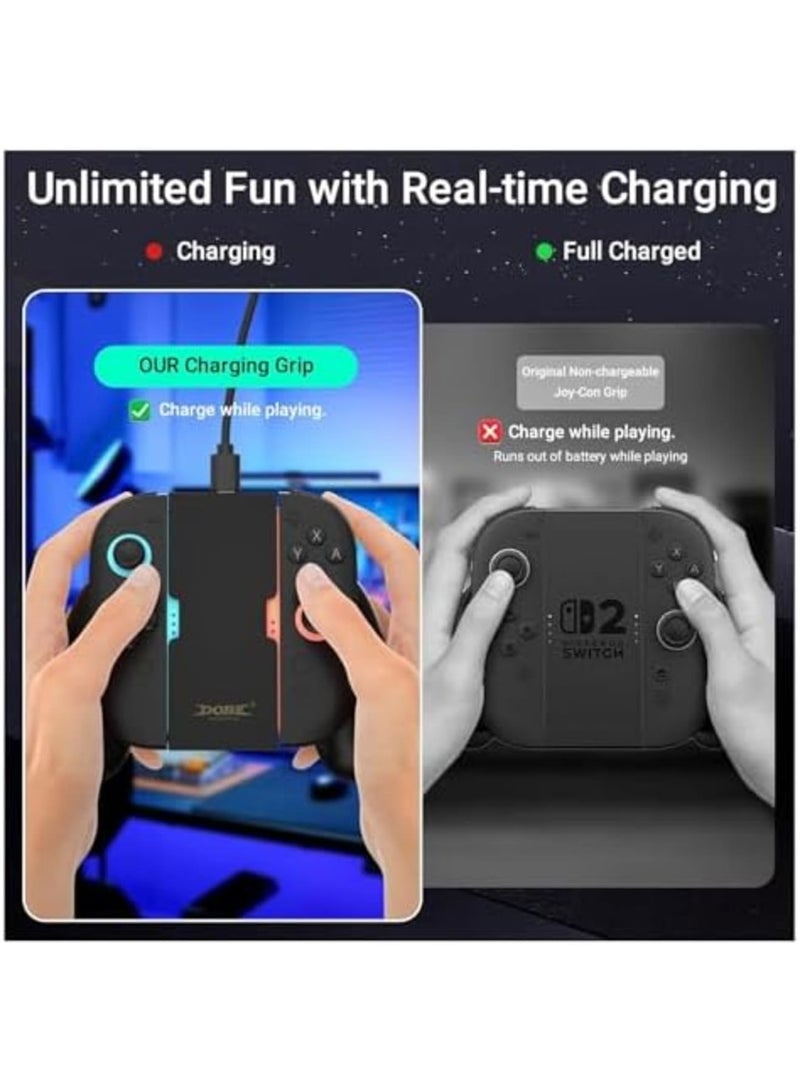 SYOSI Magnetic Charging Grip for Switch 2 Joycon, Dual LED Charging Controller Grip with USB-C Cable, Play and Charge Compatible Grip for Switch 2 Joycon Accessories Only (Black) - Image 5
