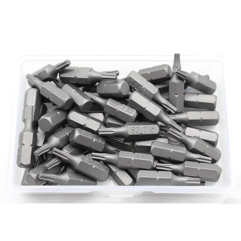 TEMO 50 pc T10 Torx 6 Point Impact Ready 1 Inch Long Screwdriver Insert Bits Hex Shank with Quick Release Slot