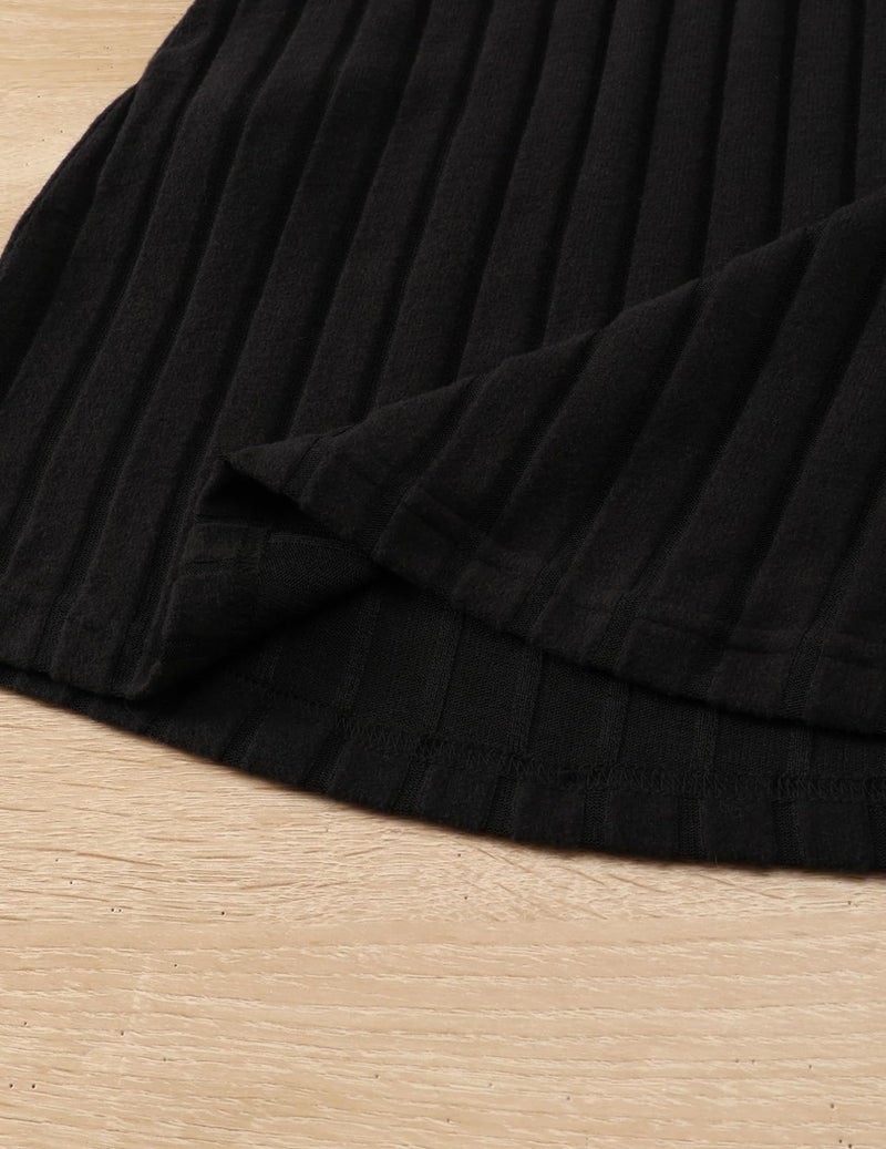 Yvowming Girl Long Sleeve Basic Dress Mock Neck Bodycon Knit Fitted Pencil Midi Dresses (US, Age, 10 Years, Black) - Image 5