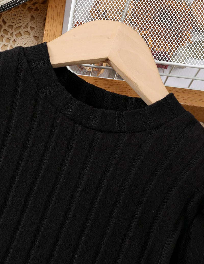 Yvowming Girl Long Sleeve Basic Dress Mock Neck Bodycon Knit Fitted Pencil Midi Dresses (US, Age, 10 Years, Black) - Image 4