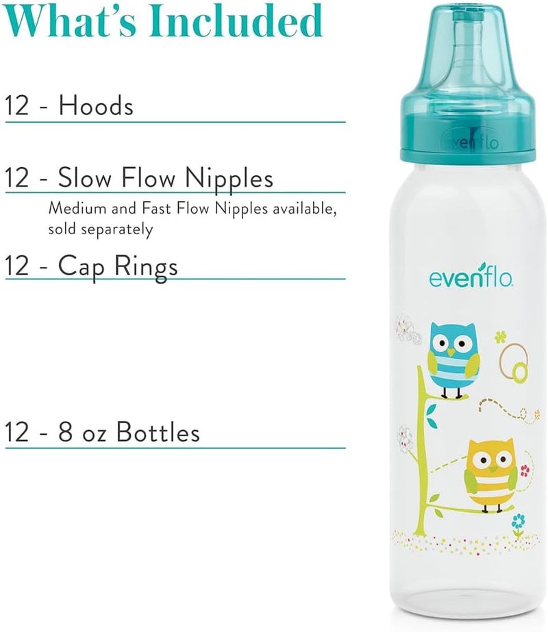 Evenflo Feeding Classic Prints Polypropylene Bottles for Baby, Infant and Newborn - Blue/Green/Teal, 8 Ounce (Pack of 12) - Image 5