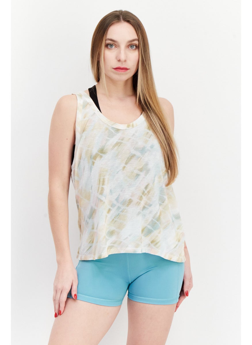 rvca Women U Neck Sleeveless Tie Dye Print Top, Pink Combo  - Image 1