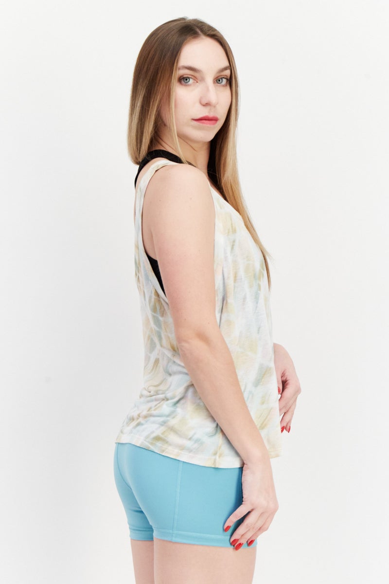 rvca Women U Neck Sleeveless Tie Dye Print Top, Pink Combo - Image 4