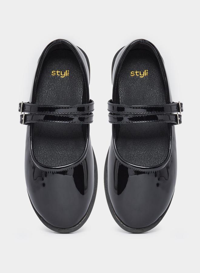 ستايلي حذاء ماري جين للبنات جلد لامع أسود - Image 5