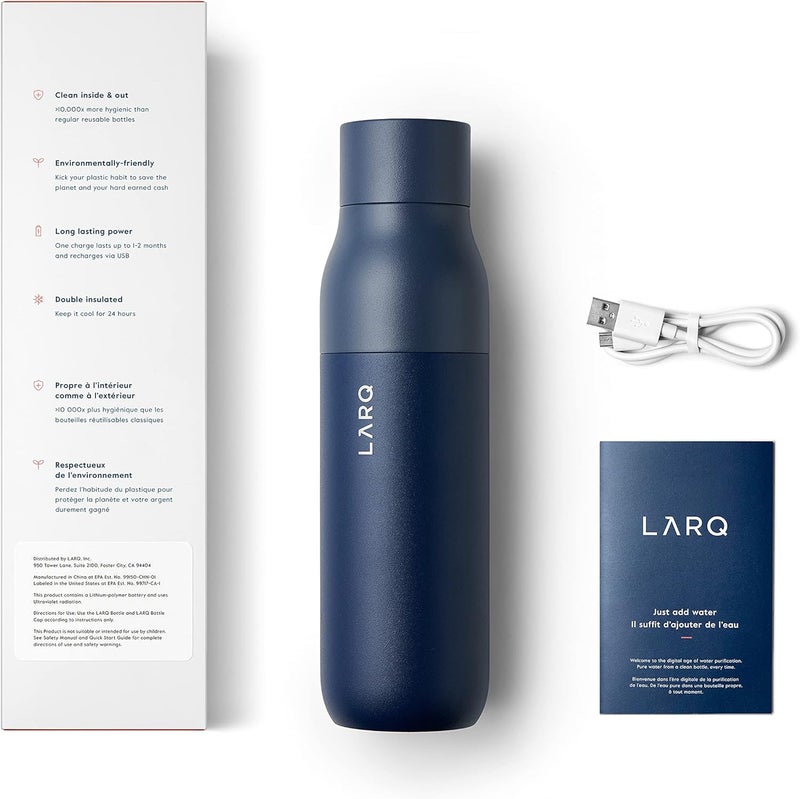 LARQ Bottle PureVis 25 oz - Self-Cleaning and Insulated Stainless Steel Water Bottle with UV Water Purifier and Award-winning Design | Reusable & Travel Friendly, Monaco Blue - Image 3
