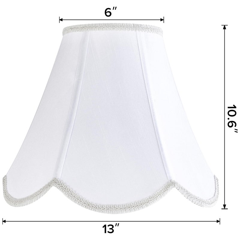 GO&SO White Lamp Shade Medium Scalloped Lamp Shades,6"Top x 13"Bottom x 10.6"Vertical Height,Replacement Lampshades for Table Lamps,Handmade Bell Lamp Shades(Spider),Petal Edge Braid,Easy Assembly - Image 2