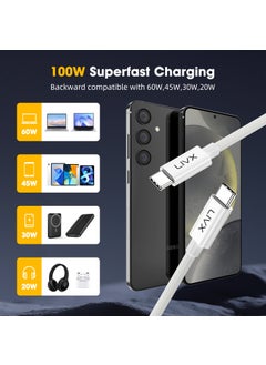 Livx White Type-C To Type-C 100W Fast Charging 10GBPS Fast Data Transfer Pd3.1 Braided White 1 Meter Cable Byz-01  - Image 2