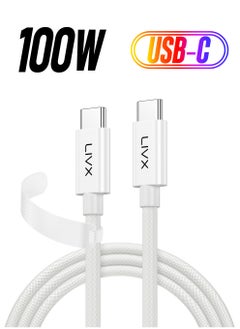 Livx White Type-C To Type-C 100W Fast Charging 10GBPS Fast Data Transfer Pd3.1 Braided White 1 Meter Cable Byz-01  - Image 1