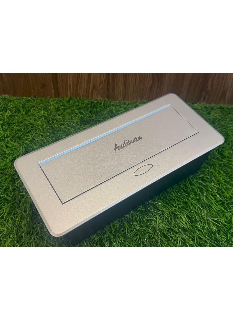 Audiovan Hydraulic Cable Cubby Pop Up Conference Box Cable Manager Socket Electrical Box With 3 Power Socket and 2 USB socket AC type Charger Silver Popup Box 3 Power 2 USB