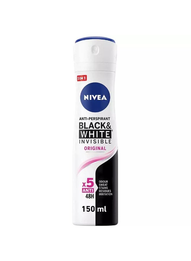 NIVEA Black and White Invisible Original Deo Spray, Antiperspirant for Women, Spray 150ml - Image 1