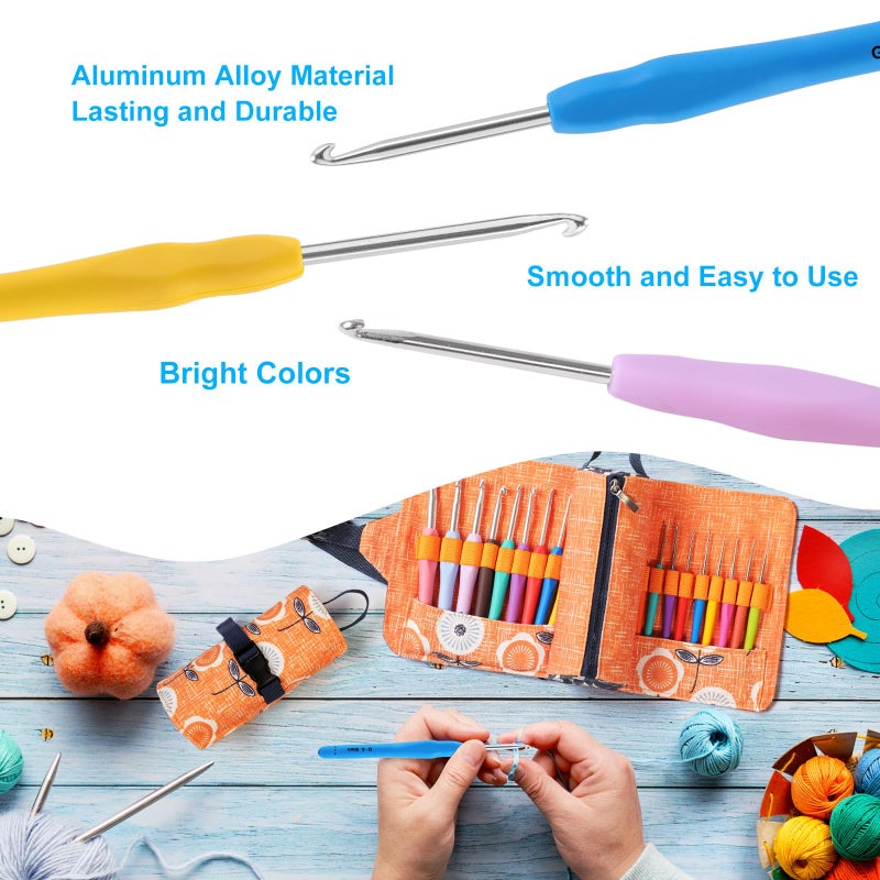 Vodiye 21 Sizes Ergonomic Crochet Hooks Set 0.5â€“10.0mm with Roll Bag, Soft Grip Crochet Needles for Crocheting Comfort - Image 4