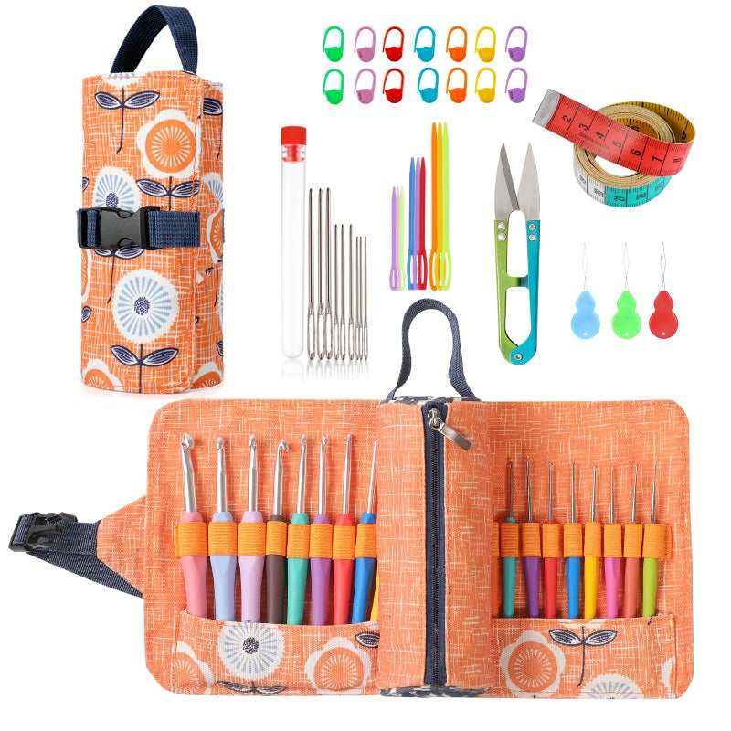 Vodiye 21 Sizes Ergonomic Crochet Hooks Set 0.5â€“10.0mm with Roll Bag, Soft Grip Crochet Needles for Crocheting Comfort - Image 1