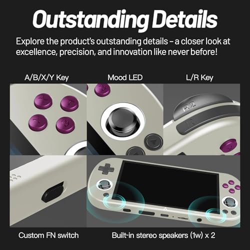 HANHIBR Trimui Smart Pro Handheld Game Console 4.96-Inches Display Game Console, Linux System with Allwinner A133P Processor Built-in 64G TF Card White - Image 3