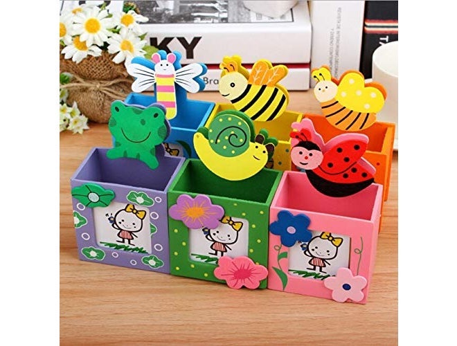 Goldleaf Wooden Stationery Pen Stand With Photo Frame Birthday Return Gifts For Kids (Multicolor, Pack Of 6), Multi-Coloured - Image 1