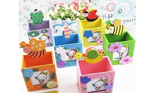 Goldleaf Wooden Stationery Pen Stand With Photo Frame Birthday Return Gifts For Kids (Multicolor, Pack Of 6), Multi-Coloured - Image 2