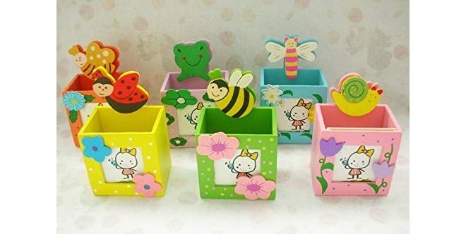 Goldleaf Wooden Stationery Pen Stand With Photo Frame Birthday Return Gifts For Kids (Multicolor, Pack Of 6), Multi-Coloured - Image 4