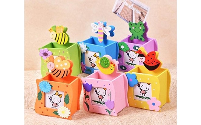 Goldleaf Wooden Stationery Pen Stand With Photo Frame Birthday Return Gifts For Kids (Multicolor, Pack Of 6), Multi-Coloured - Image 3
