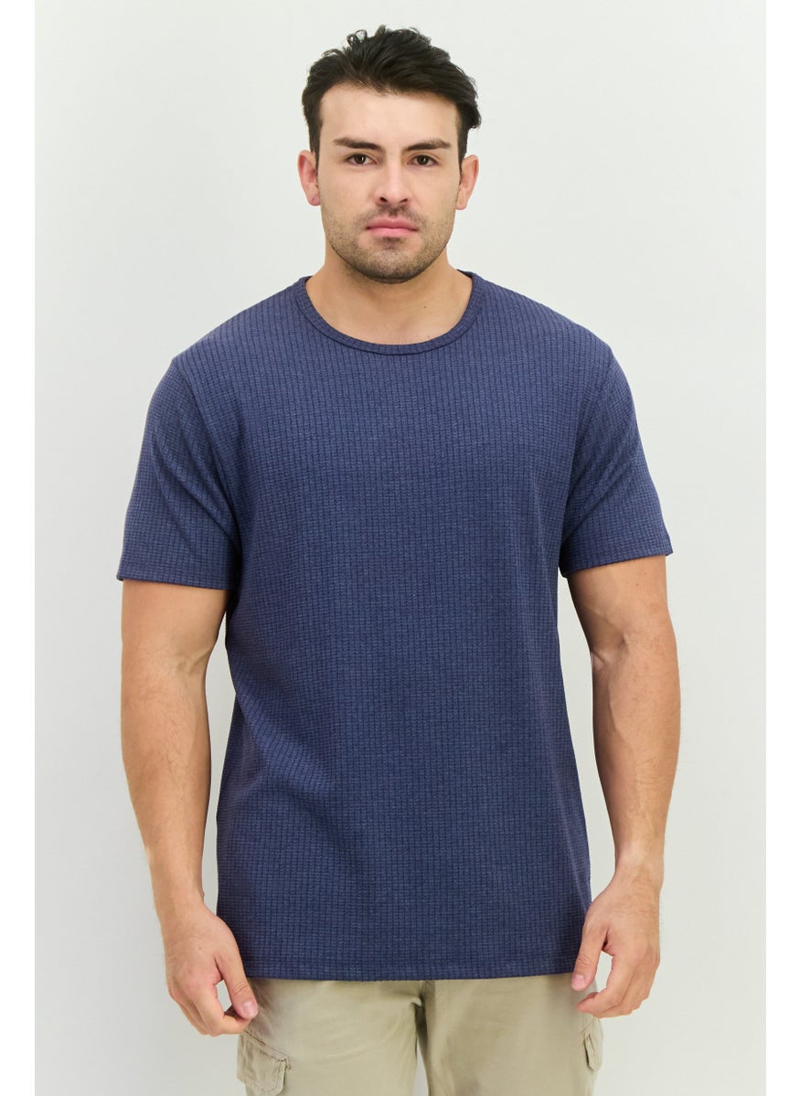 French Connection Men Round Neck Short Sleeves Textured T-Shirt, Pale Navy  - Image 1