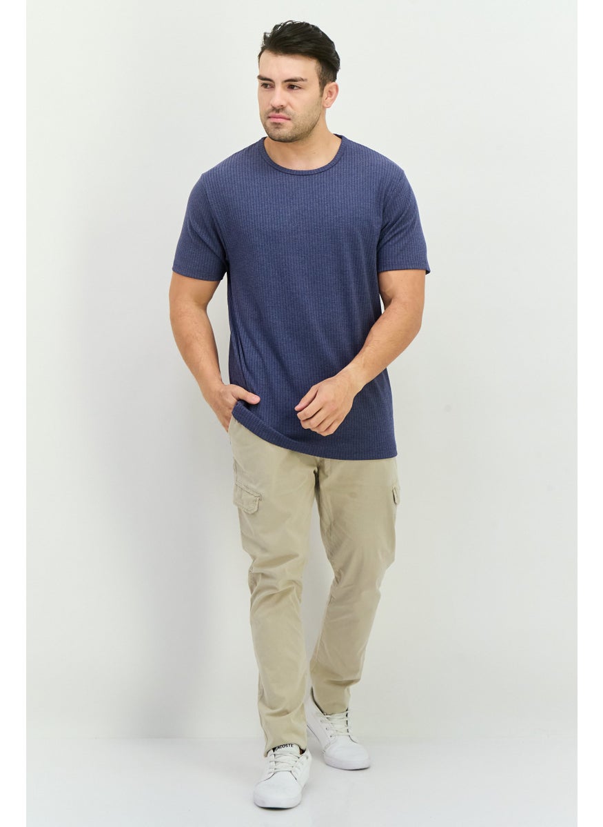French Connection Men Round Neck Short Sleeves Textured T-Shirt, Pale Navy  - Image 4
