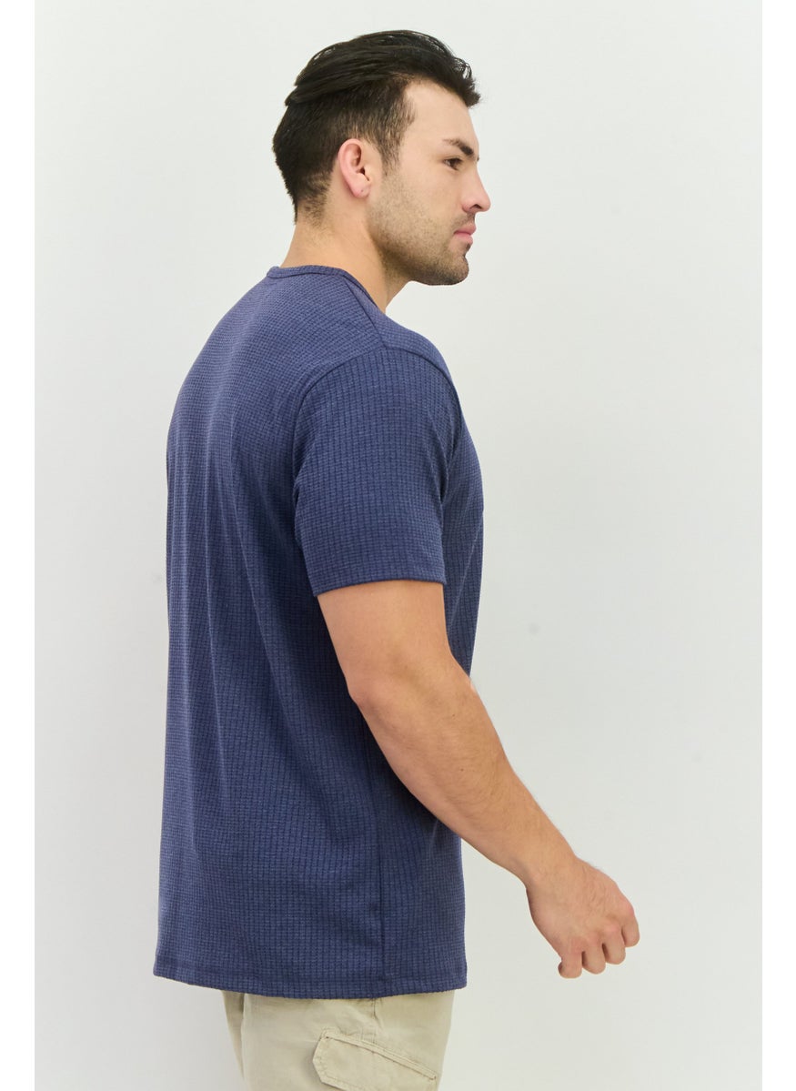 French Connection Men Round Neck Short Sleeves Textured T-Shirt, Pale Navy  - Image 2