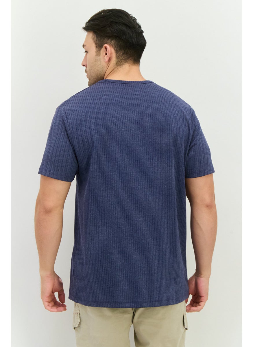 French Connection Men Round Neck Short Sleeves Textured T-Shirt, Pale Navy  - Image 3